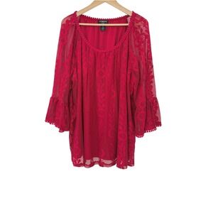 Liz Claiborne Plus Size Red Lace Top Bell‎ Sleeve Blouse Career Sz 2x